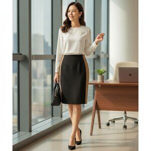 Ann Taylor Black & Tan Colorblock Pencil Skirt Size 6 Rayon Blend